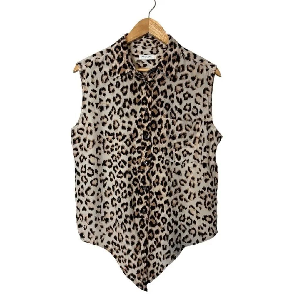 Equipment Femme Leopard Print Sleeveless Button Down Shirt